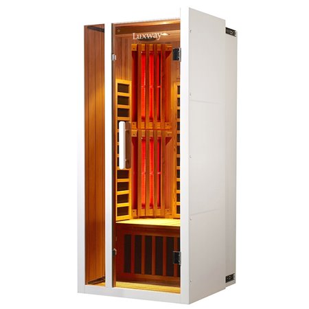 Platzsparende Sauna mit Schiebefunktion, die mehr Tiefe bietet