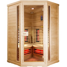 Infrarotsauna Amon Mini. Schöne kleinere Ecksauna für 2-3 Personen.