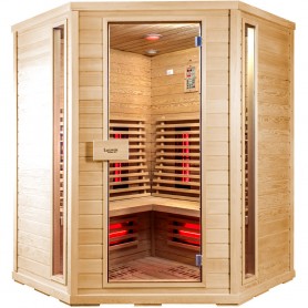 Ecksauna Infrarot Amon GX Infra Sauna für 4 Personen Größe: 1500 x 1500 x 2000 mmHolz: Hemlock Heizsystem: Carbon Wave